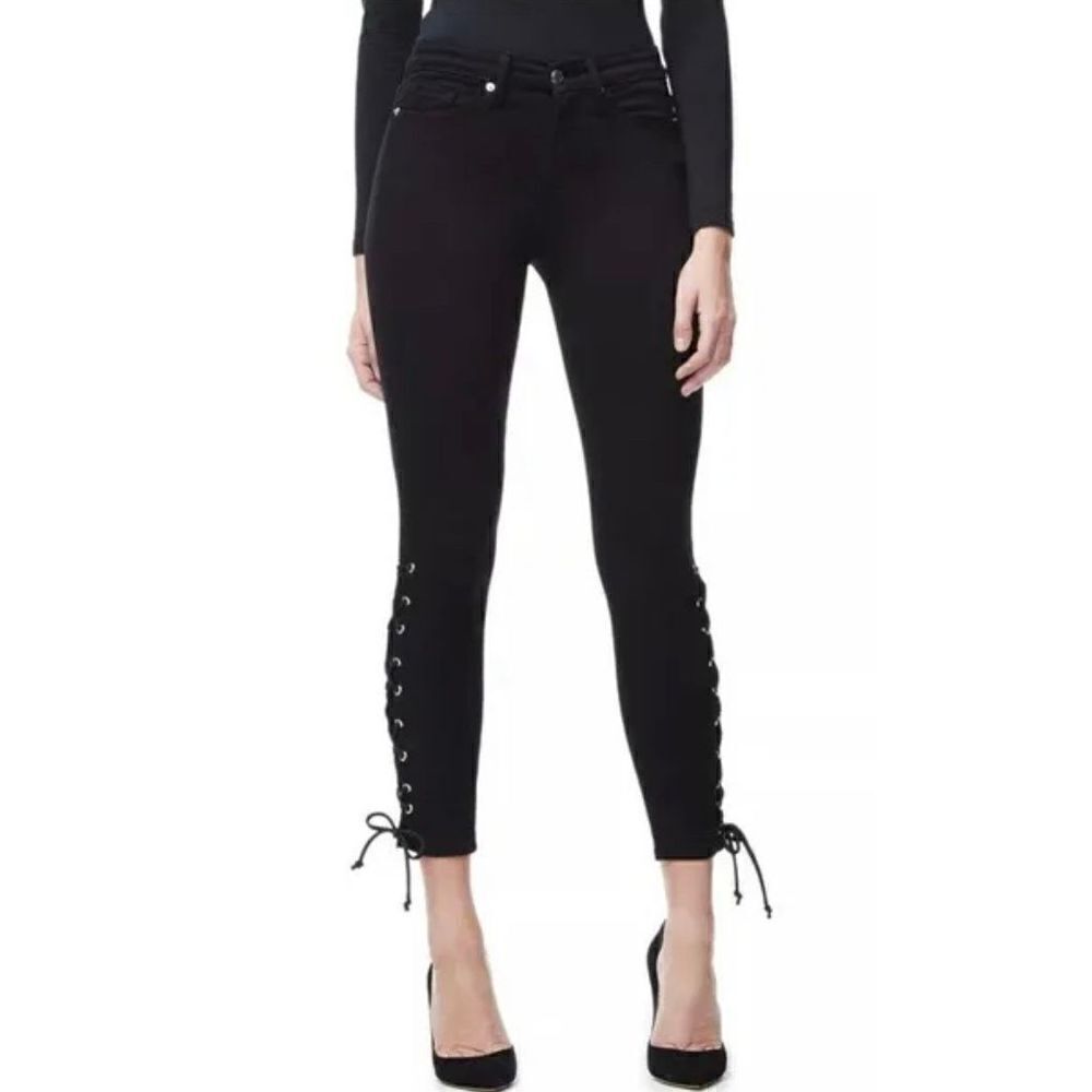 Good American Good Legs Crop Lace Up Black size 00 24